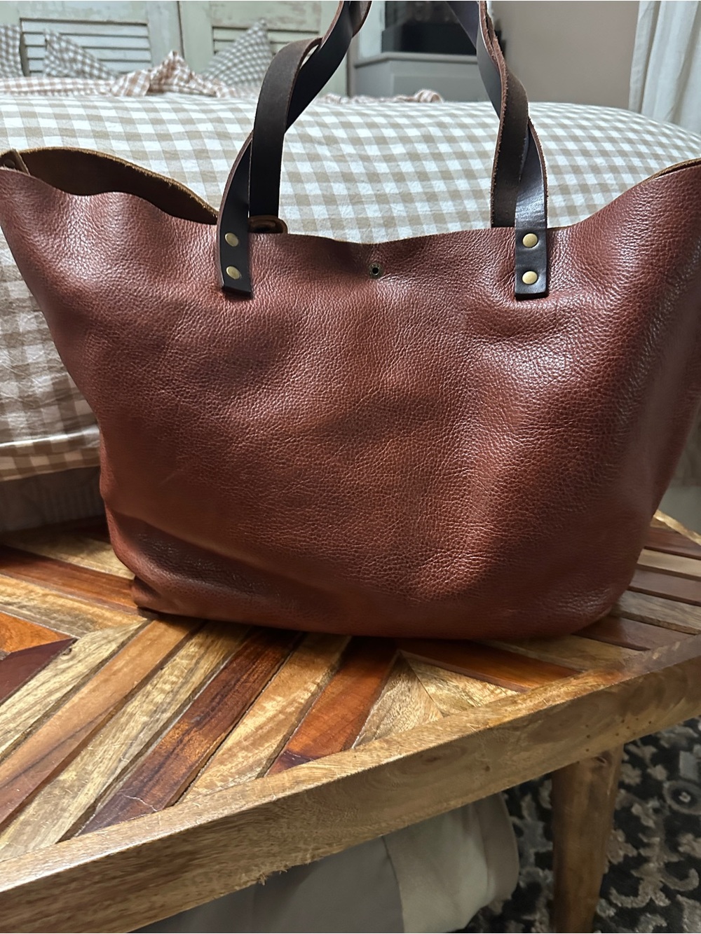 Portland Leather Brown Leather oversized Tote with Dark Brown Handles - Picture 2 of 5
